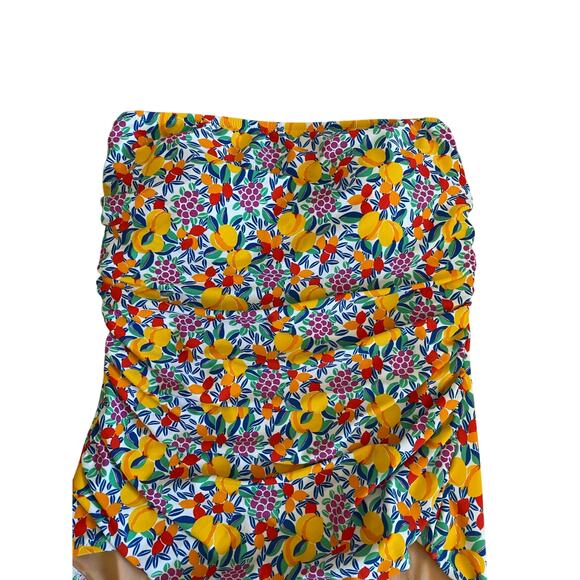 J. Crew Tropical Fruit Print Ruched Bandeau One Piece Swimsuit L NWT - Picture 2 of 5